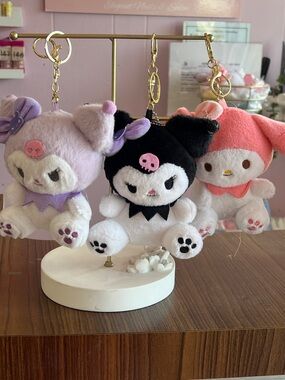 Sanrio Kuromi-style Plush Keychain Trio in Black, Pink, Lavender
